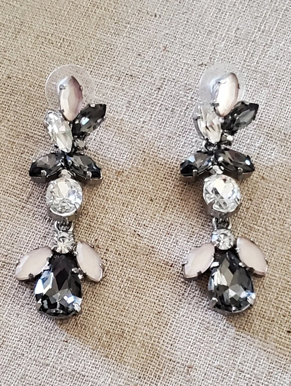 ​WHBM Smokey Gray Opaline Rhinestone Silver Statement Chandelier Drop Earrings